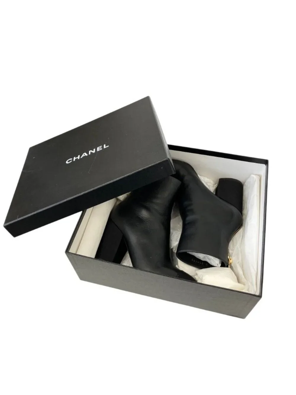 Chanel CC Logo Leather Ankle Boots 37.5 Equivalent Black